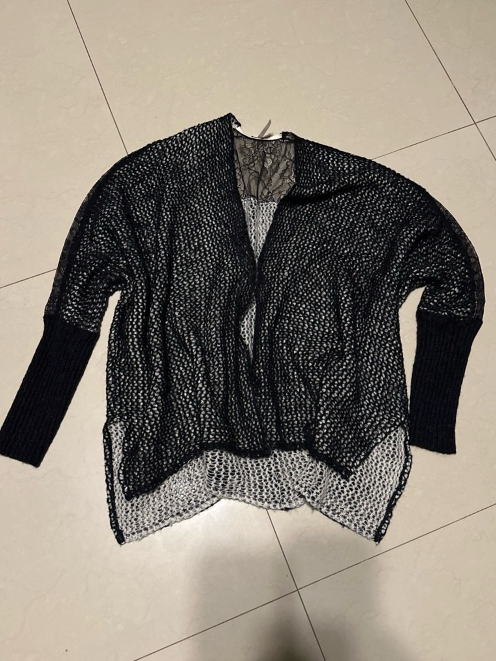 Free People Black Open-Knit Lace-Back Cardigan